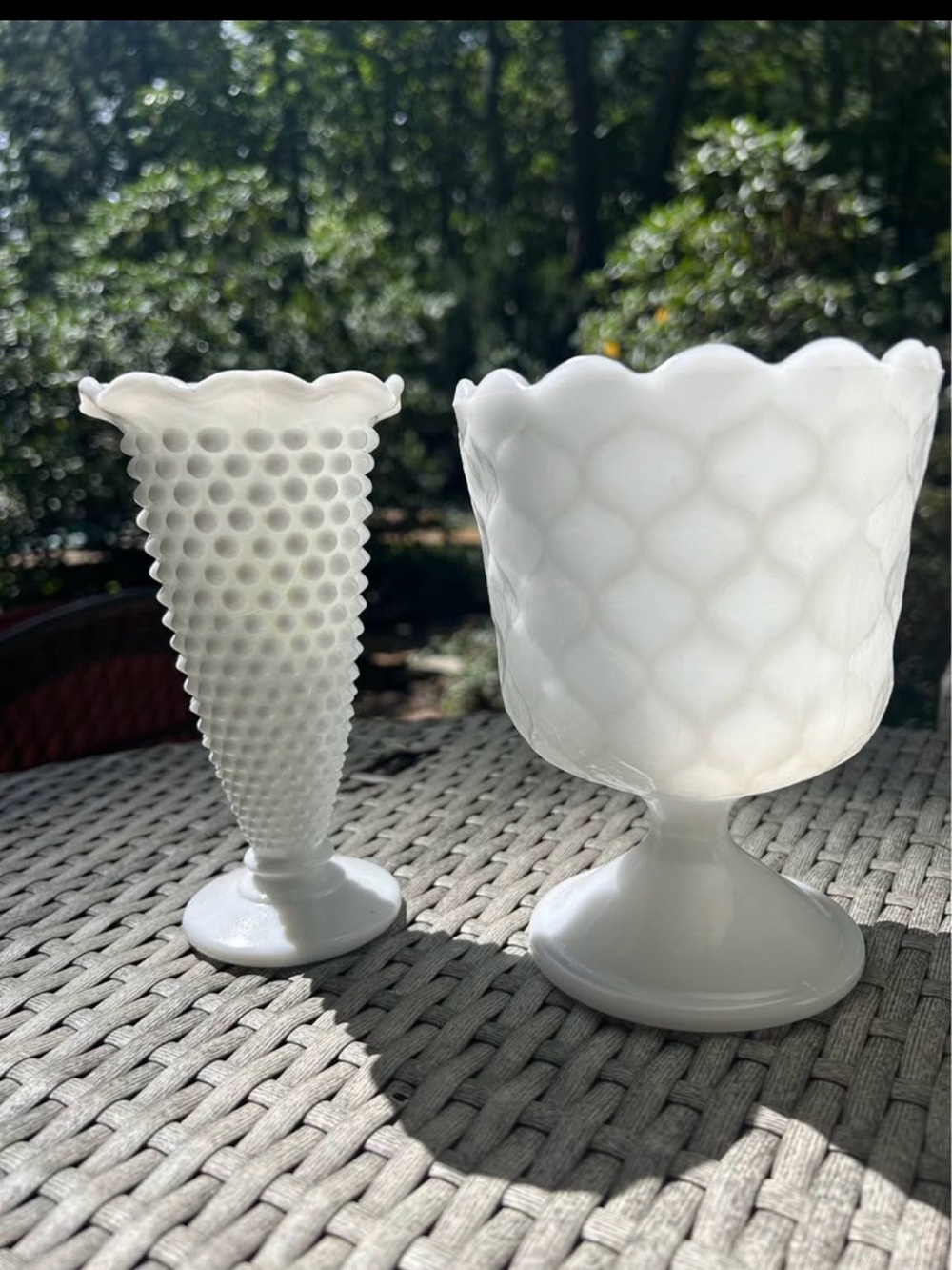 Milk Glass Hobnail Pedestal Vase and Compote/ Candy Dish- White